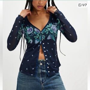 NWOT Free People Homegrown Cardi in Navy Combo